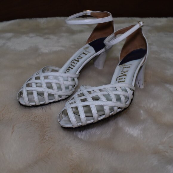 I. Miller Vintage White Leather Cage Pumps Sz 8.5 Ankle Strap Heels Chic - Picture 4 of 14